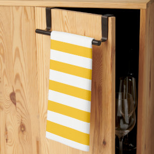 Classic Yellow Orange & White Horizontal Striped Tea Towel