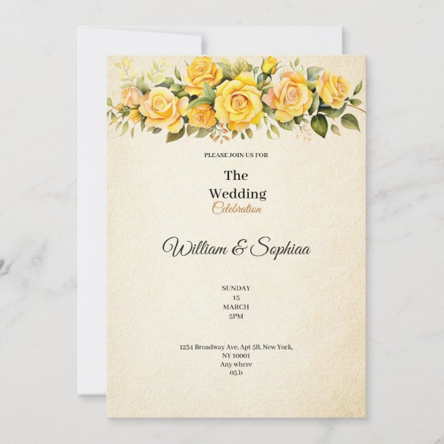 classic yellow rose vintage wedding invitation (Front)