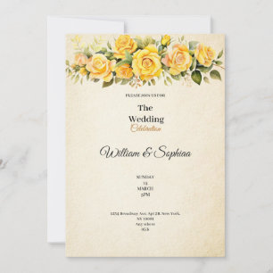 classic yellow rose vintage wedding invitation