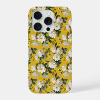 Classic Yellow Rose White Floral Pattern iPhone 15 Pro Case