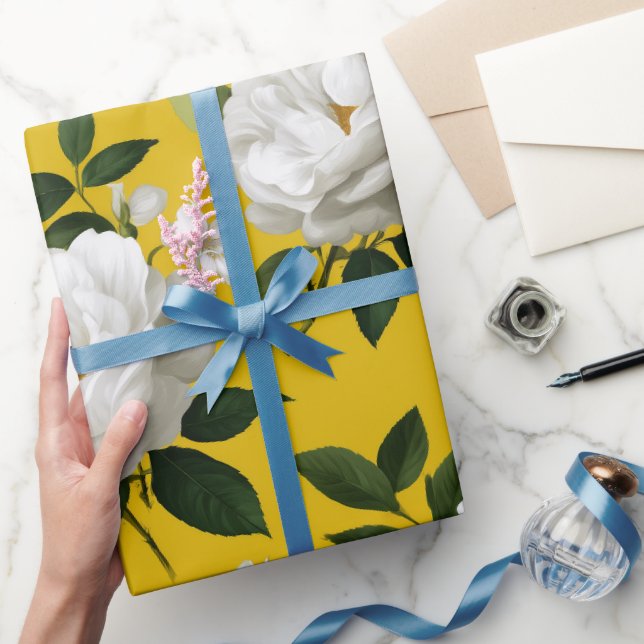 Classic Yellow Rose White Floral Pattern Wrapping Paper (Gifting)