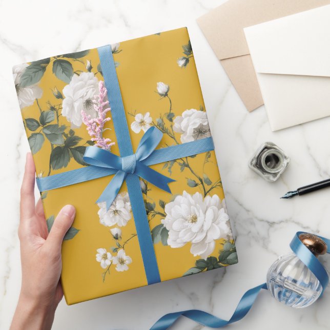 Classic Yellow Rose White Floral Pattern Wrapping Paper (Gifting)