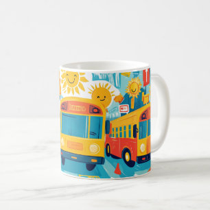 classic yellow school bus filled with happy childr coffee mug