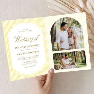 Classic Yellow Striped Photo QR Code Wedding Invitation