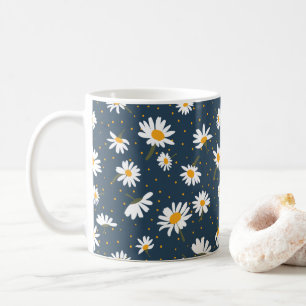 Classic Yellow White Daisy Flowers Navy Coffee Mug