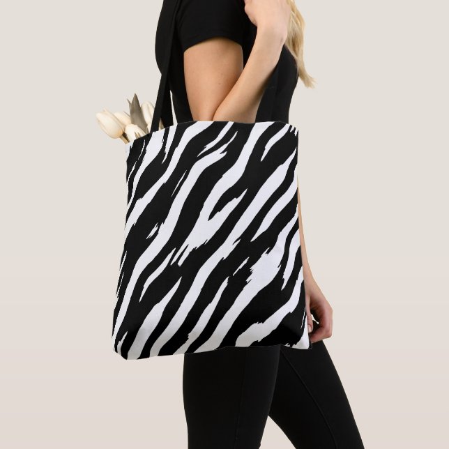Classic Zebra Print Stripe Fashion Pattern Tote Bag (Close Up)