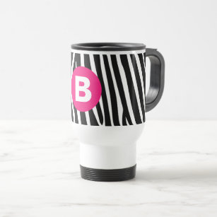 Classic Zebra Stripes Bight Pink Monogram Travel Mug
