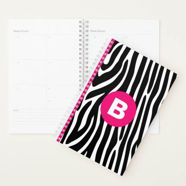 Classic Zebra Stripes Bright Pink Monogram Planner (Display)