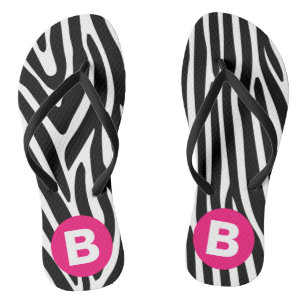 Classic Zebra Stripes Bright Pink Monogram Thongs