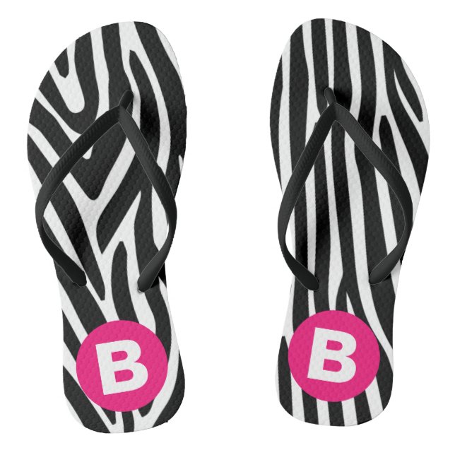 Classic Zebra Stripes Bright Pink Monogram Thongs (Footbed)