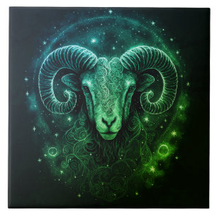Classic Zodiac Green & Gold Foil Ceramic Tile