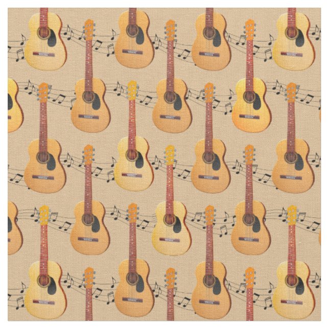 Classical Acoustic Guitars Music Notes Fabric (Close Up)