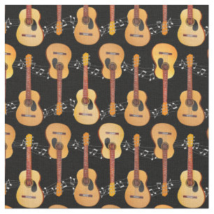 Classical Acoustic Guitars Music Notes on Black Fabric