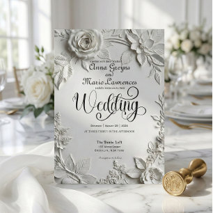 Classical Baroque White Rose Ornate Formal Invitation