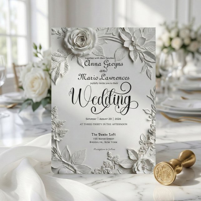 Classical Baroque White Rose Ornate Formal Invitation (Creator Uploaded)