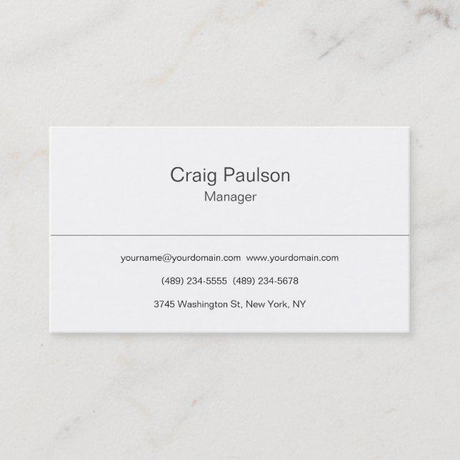 Classical Black White Plain Manager Business Card (Front)