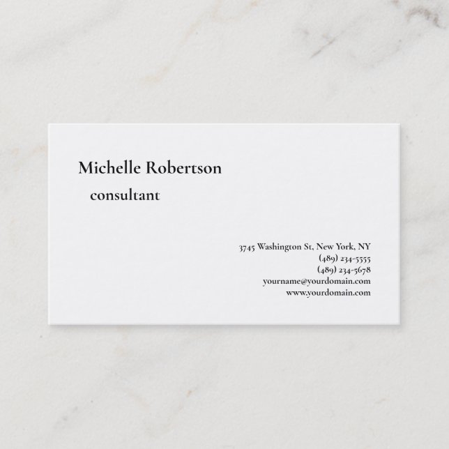 Classical Black White Plain Minimalist Business Ca Card (Front)
