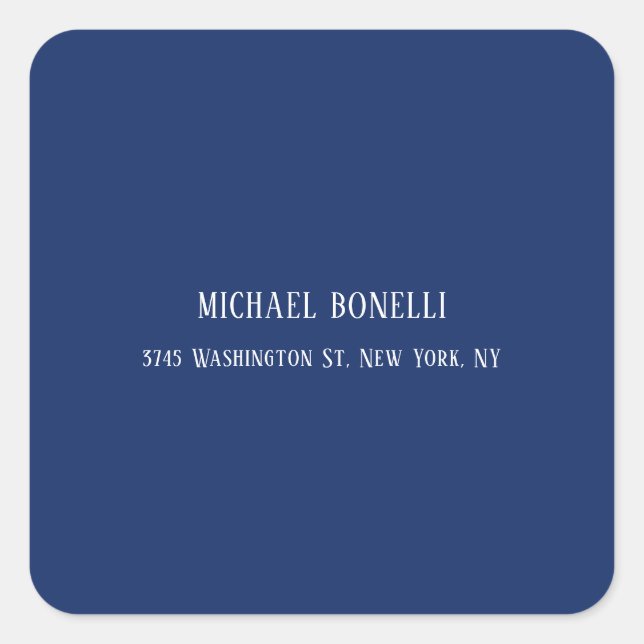 Classical Blue Colour Elegant Serif Font Minimalis Square Sticker (Front)