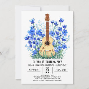 Classical Blue Guitar Boy Birthday Invitation