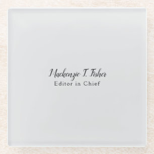 Classical Calligraphy Elegant Plain Simple Grey Glass Coaster