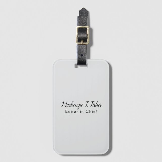 Classical Calligraphy Elegant Plain Simple Grey Luggage Tag (Front Vertical)