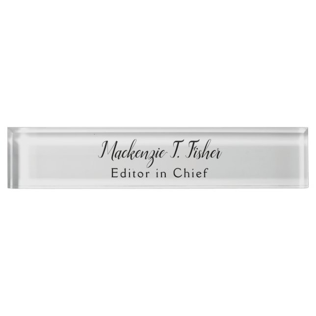 Classical Calligraphy Elegant Plain Simple Grey Nameplate (Front)