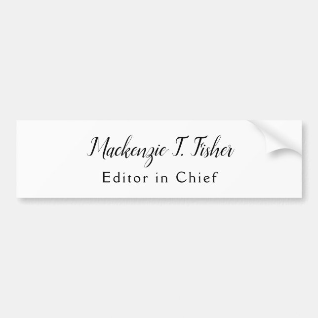 Classical Calligraphy Elegant Plain Simple White Bumper Sticker (Front)
