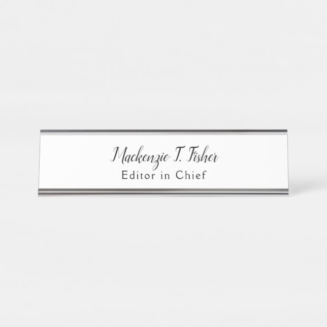 Classical Calligraphy Elegant Plain Simple White Desk Name Plate (Front)
