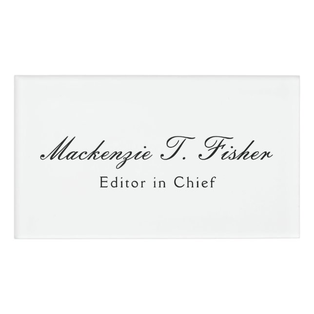 Classical Calligraphy Elegant Plain Simple White Name Tag (Front)