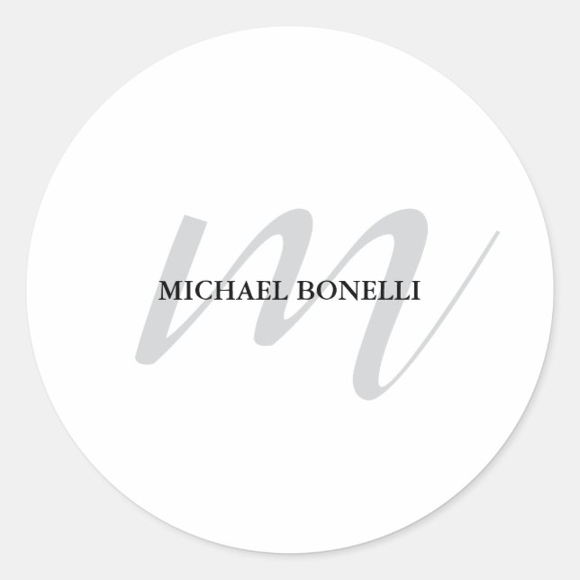 Classical calligraphy monogram professional classic round sticker (Front)