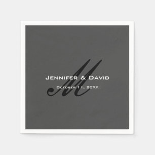 Classical Calligraphy Monogram Wedding Grey Napkin