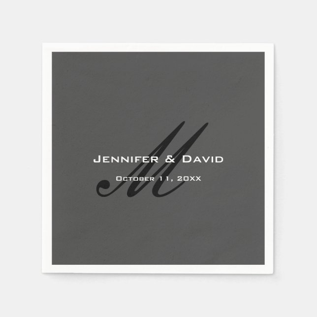 Classical Calligraphy Monogram Wedding Grey Napkin (Front)