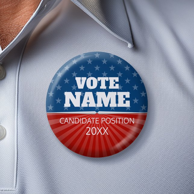 Classical Campaign - iconic stars stripes red blue 6 Cm Round Badge (Custom Campaign Gear -- Create your own election swag for any candidate)