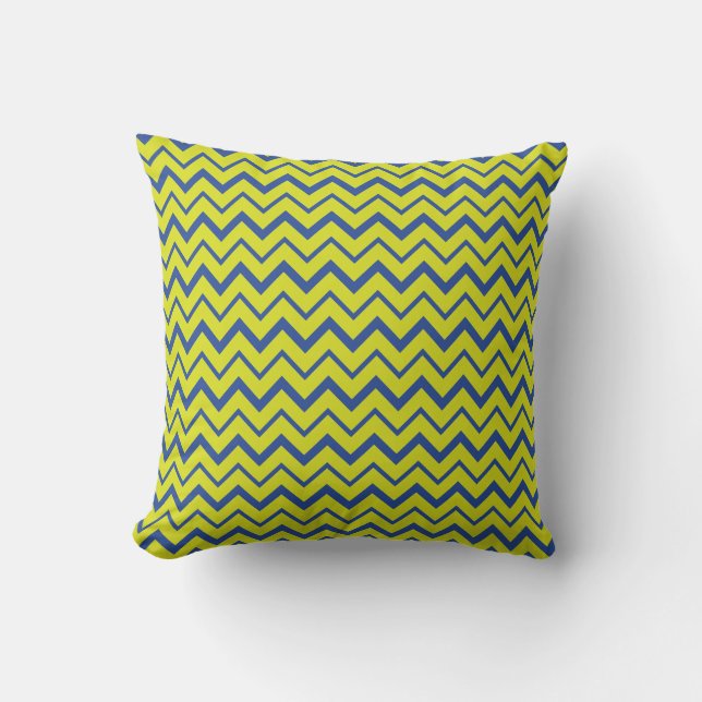 classical chartreuse blue chevron pattern cushion (Front)