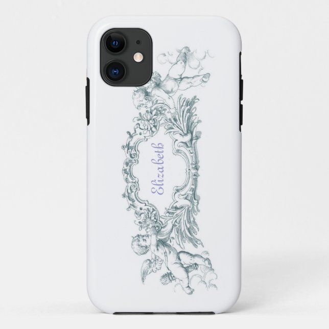 Classical Cherub customisable iPhone cover in blue (Back)