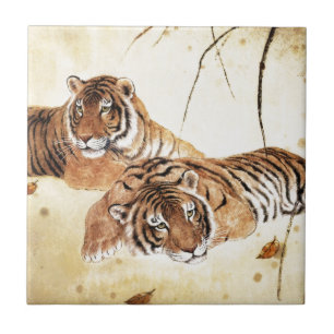 Classical Chinese style art, Reclining tigers Ceramic Tile