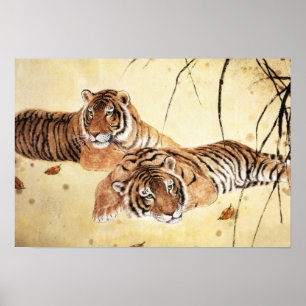 Classical Chinese style art, Watchful tigers Poster
