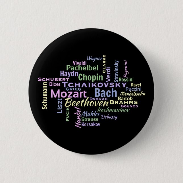 Classical Composers Word Cloud 6 Cm Round Badge (Front)