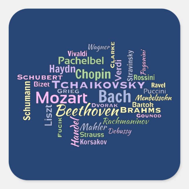Classical Composers Word Cloud Square Sticker (Front)