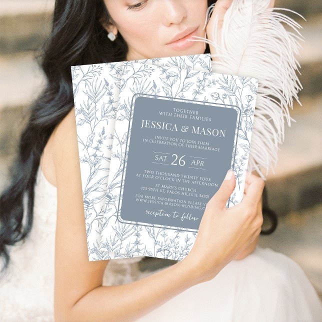 Classical dusty blue floral wedding invitations (Creator Uploaded)