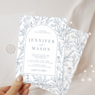 Classical dusty blue floral wedding invitations