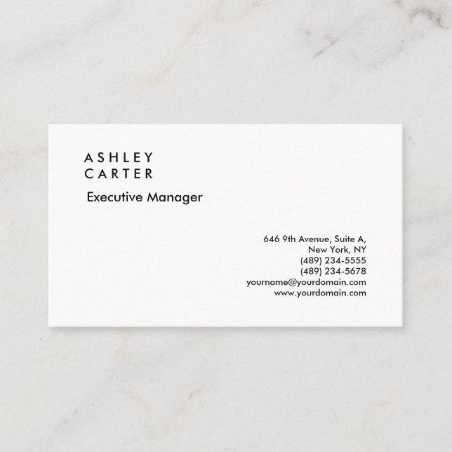 Classical elegant impressive white plain manager business card (Front)