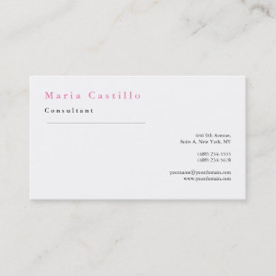 Classical Elegant Pink White Minimalist Plain Business Card