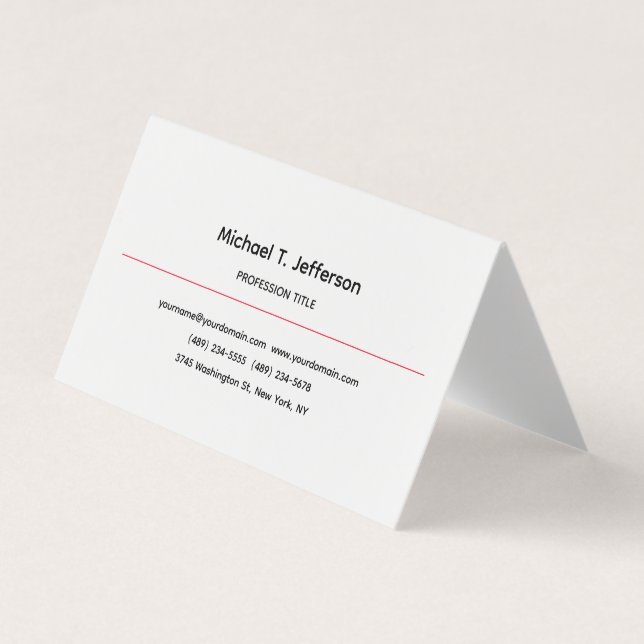 Classical Elegant Plain Simple White Business Card (Front)