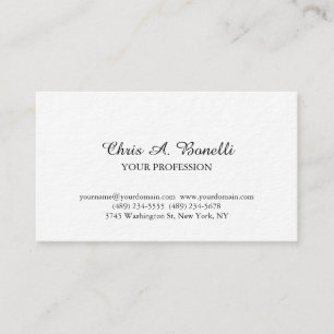 Classical Elegant Plain Simple White Business Card