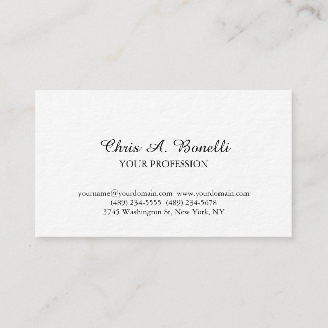 Classical Elegant Plain Simple White Business Card (Front)