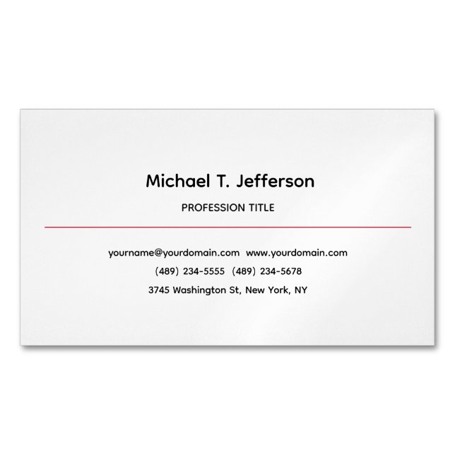 Classical Elegant Plain Simple White Magnetic Business Card (Front)