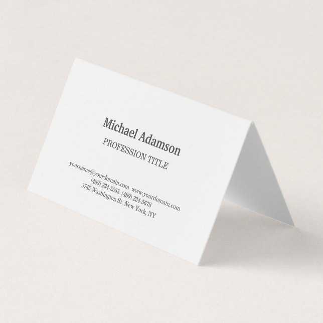 Classical Elegant Plain Simple White Minimalist Business Card (Front)