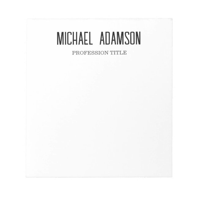 Classical Elegant Plain Simple White Minimalist Notepad (Front)