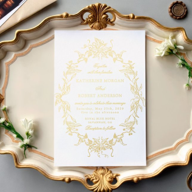 Classical Floral Crest Elegant Wedding Invitation (Creator Uploaded)